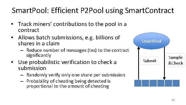 Smart. Pool: Efficient P 2 Pool using Smart. Contract • Track miners’ contributions to