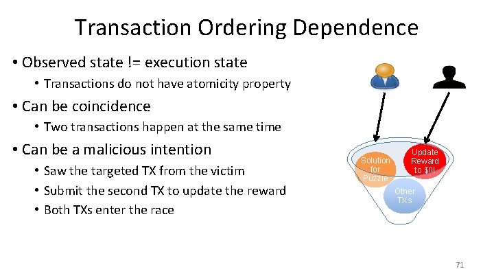 Transaction Ordering Dependence • Observed state != execution state • Transactions do not have