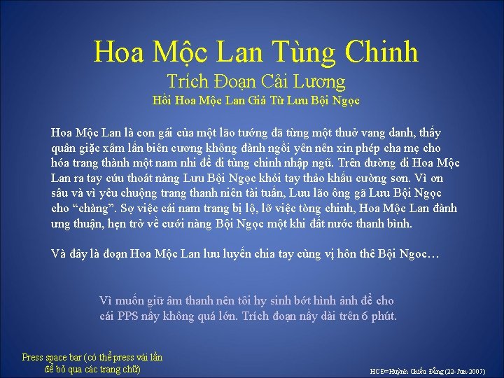 Hoa Mộc Lan Tùng Chinh Trích Ðoạn Cải Lương Hồi Hoa Mộc Lan Giả