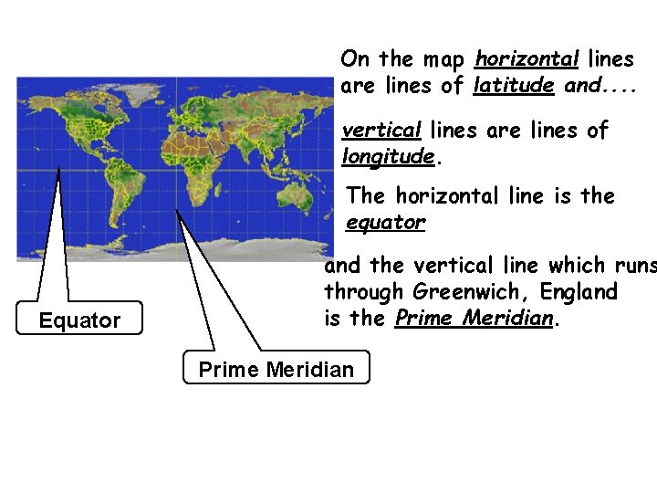 On the map horizontal lines are lines of latitude and. . vertical lines are