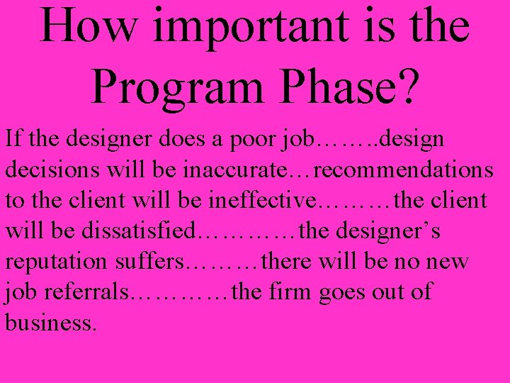 How important is the Program Phase? If the designer does a poor job……. .