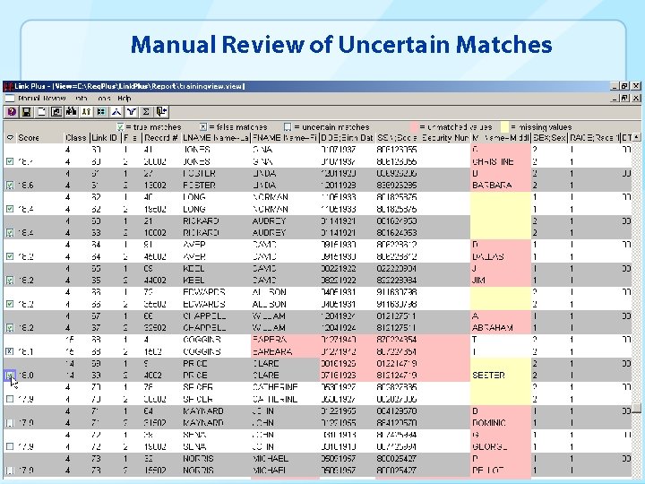 Manual Review of Uncertain Matches 