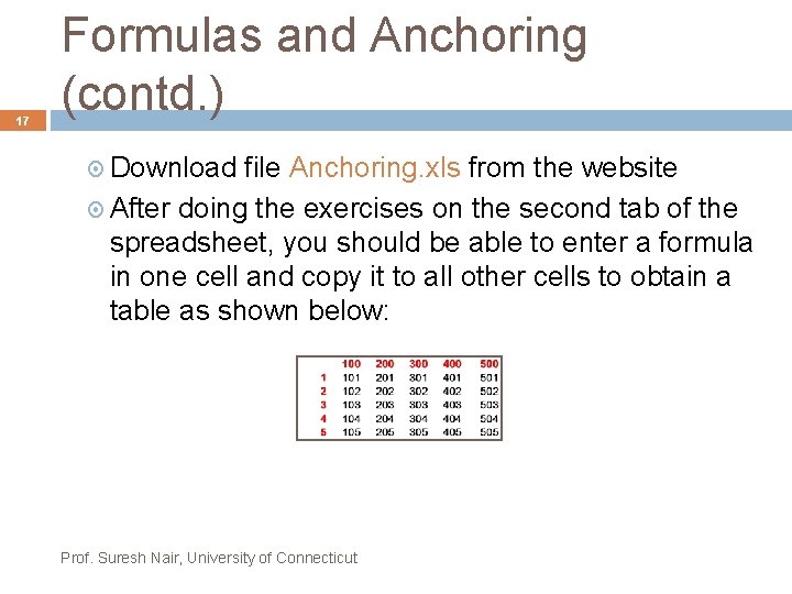 17 Formulas and Anchoring (contd. ) Download file Anchoring. xls from the website After