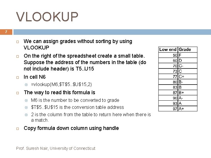 VLOOKUP 7 We can assign grades without sorting by using VLOOKUP On the right