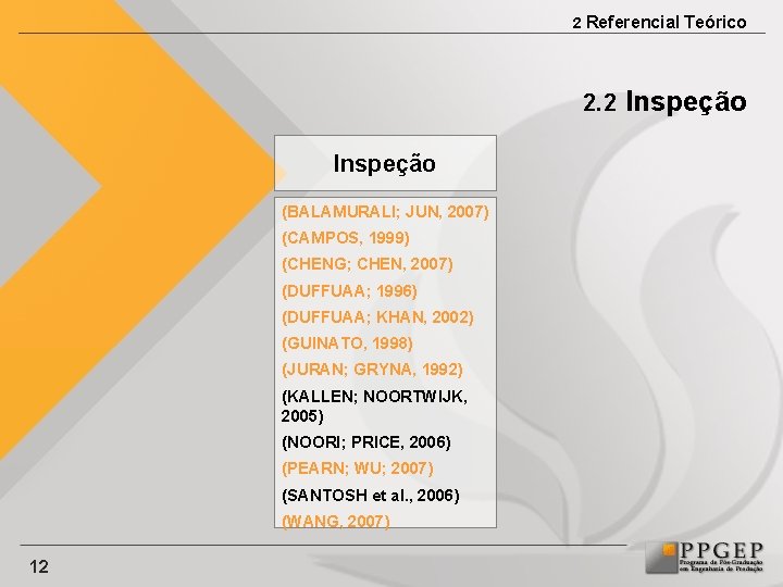 2 Referencial Teórico 2. 2 Inspeção (BALAMURALI; JUN, 2007) (CAMPOS, 1999) (CHENG; CHEN, 2007)