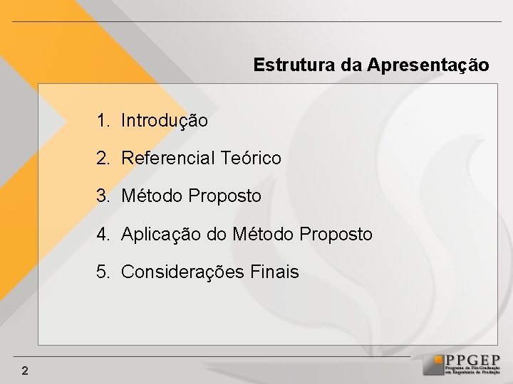 Estrutura da Apresentação 1. Introdução 2. Referencial Teórico 3. Método Proposto 4. Aplicação do