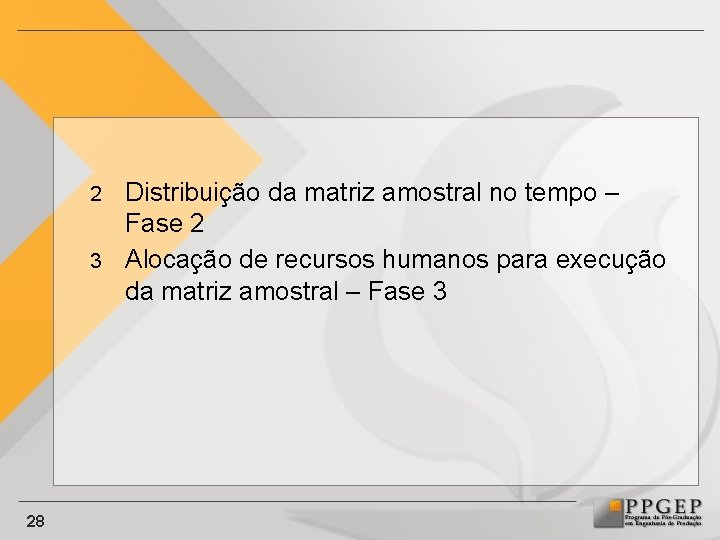 Distribuição da matriz amostral no tempo – Fase 2 3 Alocação de recursos humanos