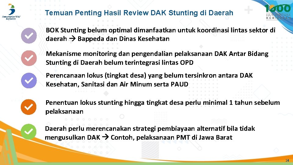 Temuan Penting Hasil Review DAK Stunting di Daerah BOK Stunting belum optimal dimanfaatkan untuk