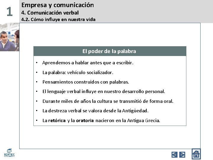 1 Empresa y comunicación 4. Comunicación verbal 4. 2. Cómo influye en nuestra vida