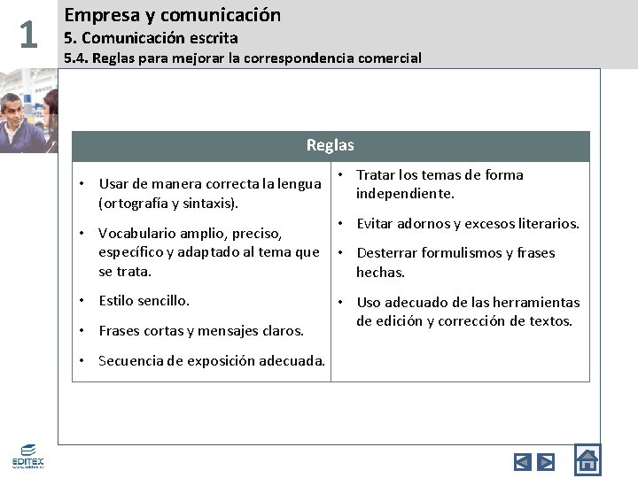 1 Empresa y comunicación 5. Comunicación escrita 5. 4. Reglas para mejorar la correspondencia