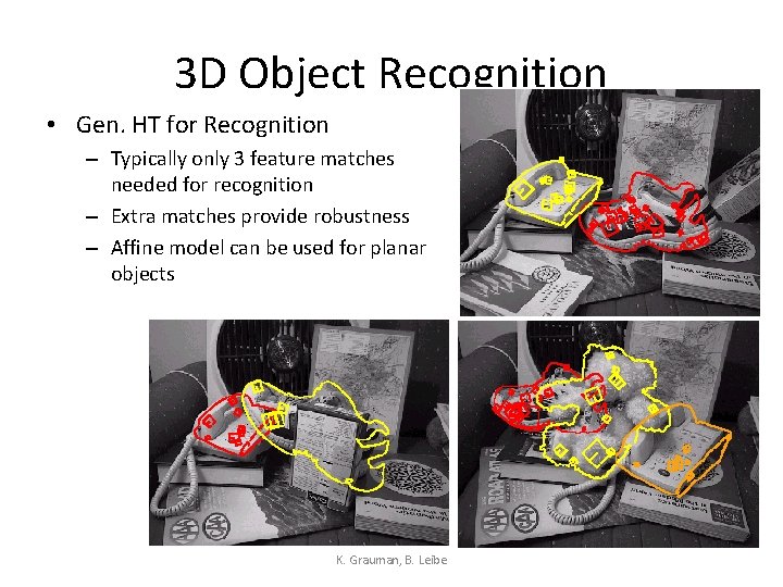 3 D Object Recognition • Gen. HT for Recognition [Lowe 99] – Typically only