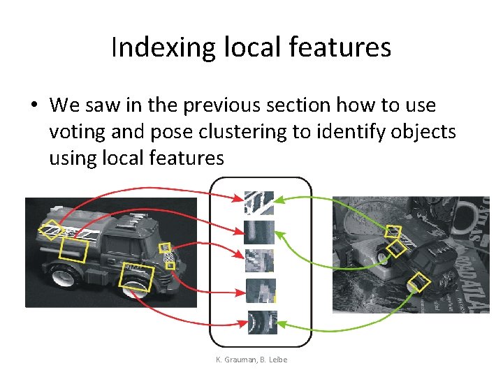 Indexing local features • We saw in the previous section how to use voting