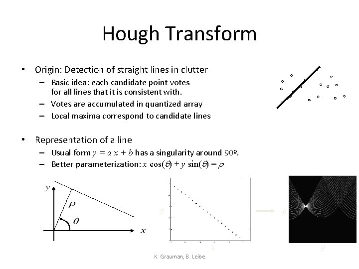 Hough Transform • Origin: Detection of straight lines in clutter – Basic idea: each