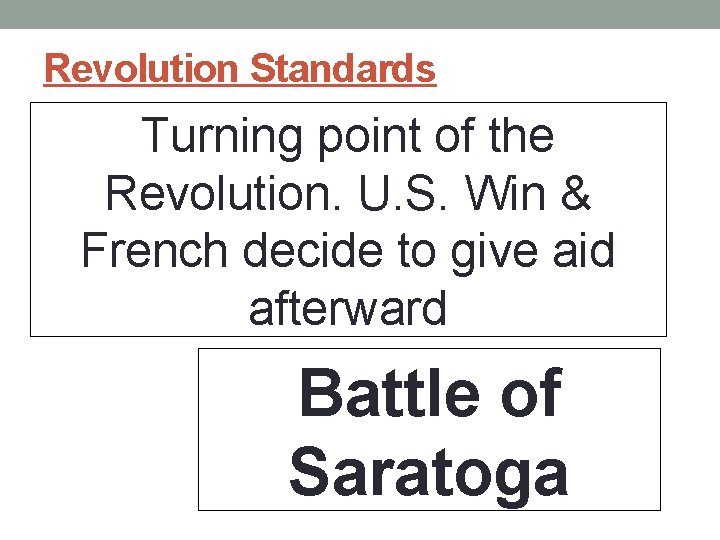 Revolution Standards Turning point of the Revolution. U. S. Win & French decide to Revolution Standards Turning point of the Revolution. U. S. Win & French decide to