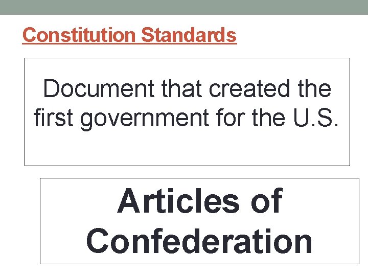 Constitution Standards Document that created the first government for the U. S. Articles of Constitution Standards Document that created the first government for the U. S. Articles of