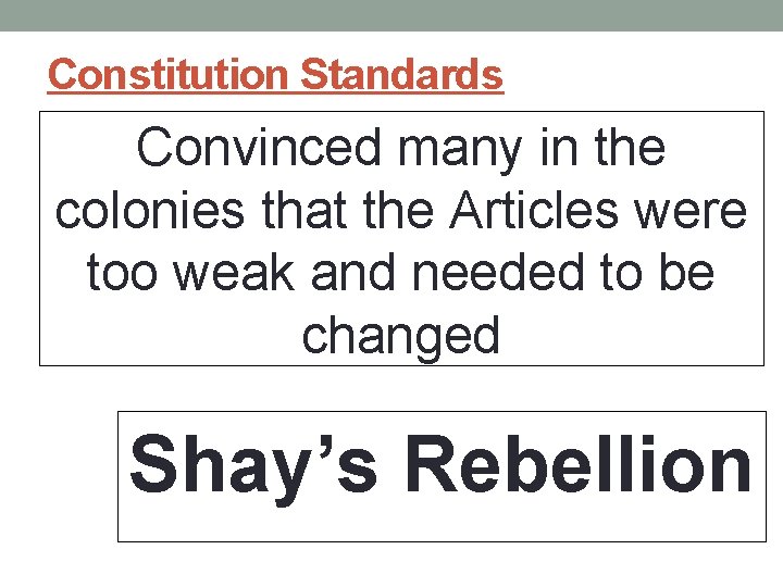 Constitution Standards Convinced many in the colonies that the Articles were too weak and Constitution Standards Convinced many in the colonies that the Articles were too weak and