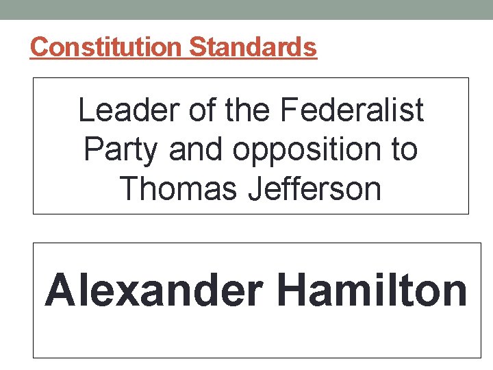Constitution Standards Leader of the Federalist Party and opposition to Thomas Jefferson Alexander Hamilton Constitution Standards Leader of the Federalist Party and opposition to Thomas Jefferson Alexander Hamilton