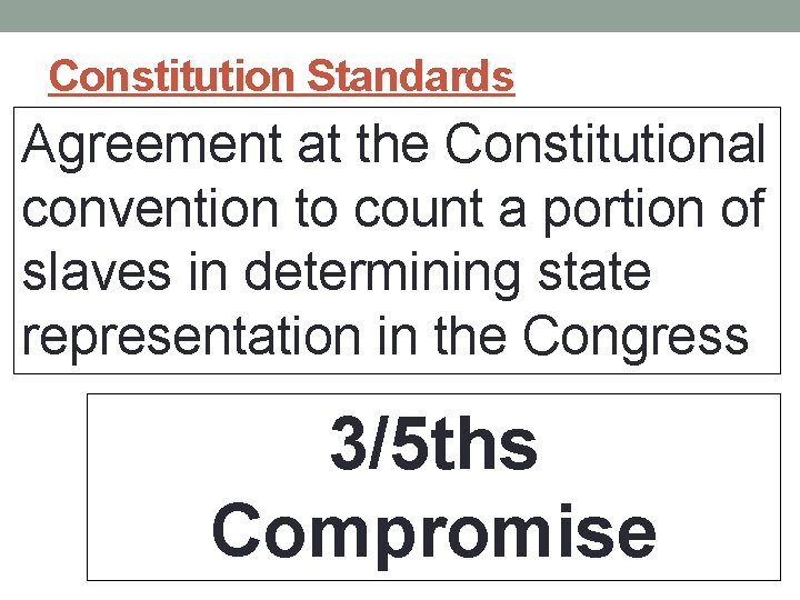 Constitution Standards Agreement at the Constitutional convention to count a portion of slaves in Constitution Standards Agreement at the Constitutional convention to count a portion of slaves in