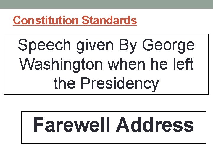 Constitution Standards Speech given By George Washington when he left the Presidency Farewell Address Constitution Standards Speech given By George Washington when he left the Presidency Farewell Address