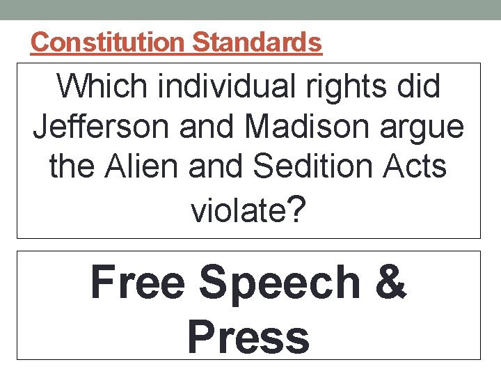 Constitution Standards Which individual rights did Jefferson and Madison argue the Alien and Sedition Constitution Standards Which individual rights did Jefferson and Madison argue the Alien and Sedition
