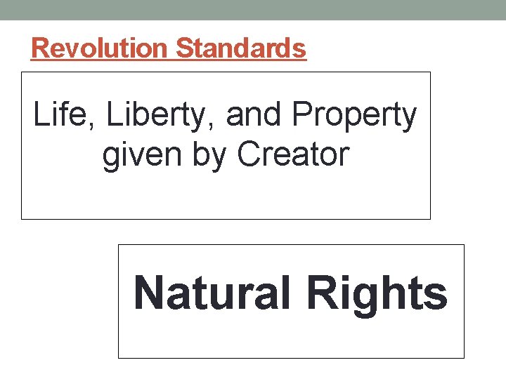 Revolution Standards Life, Liberty, and Property given by Creator Natural Rights Revolution Standards Life, Liberty, and Property given by Creator Natural Rights
