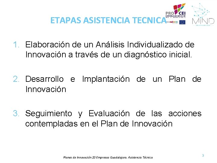 ETAPAS ASISTENCIA TECNICA 1. Elaboración de un Análisis Individualizado de Innovación a través de