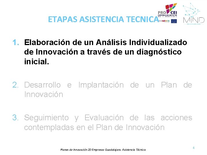 ETAPAS ASISTENCIA TECNICA 1. Elaboración de un Análisis Individualizado de Innovación a través de