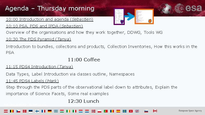 Agenda – Thursday morning 10: 00 Introduction and agenda (Sebastien) 10: 10 PSA, PDS