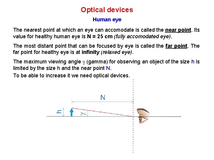 Optical devices Human eye The nearest point at which an eye can accomodate is