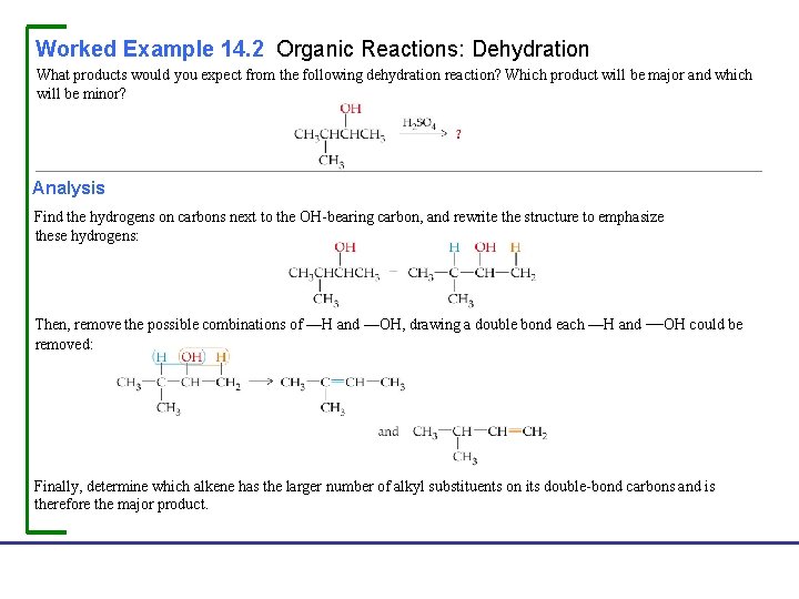 Worked Example 14. 2 Organic Reactions: Dehydration What products would you expect from the