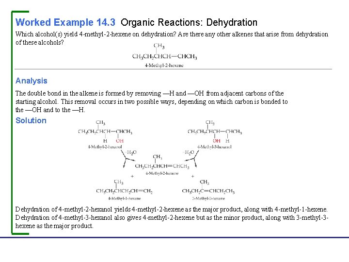 Worked Example 14. 3 Organic Reactions: Dehydration Which alcohol(s) yield 4 -methyl-2 -hexene on