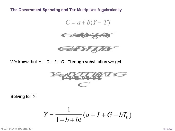 The Government Spending and Tax Multipliers Algebraically We know that Y = C +