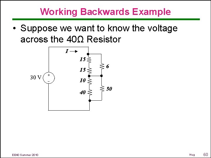 Working Backwards Example • Suppose we want to know the voltage across the 40Ω