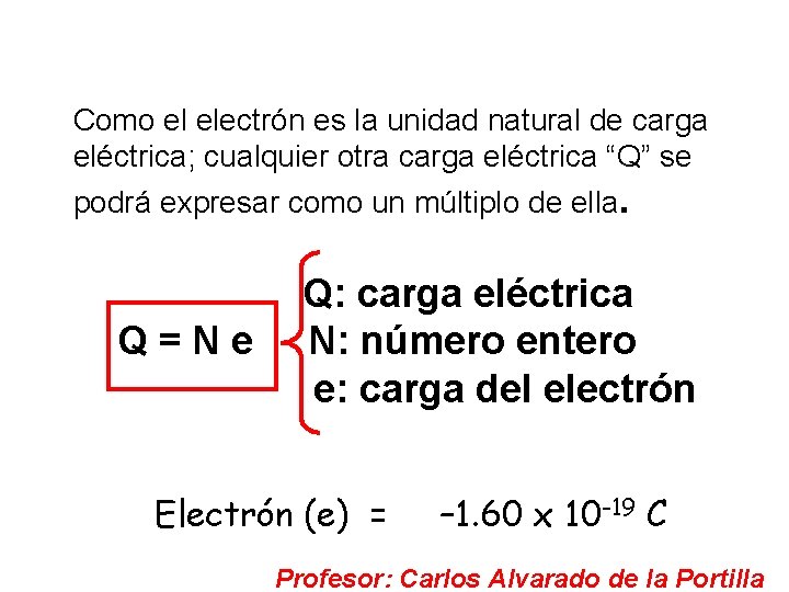 Como el electrón es la unidad natural de carga eléctrica; cualquier otra carga eléctrica
