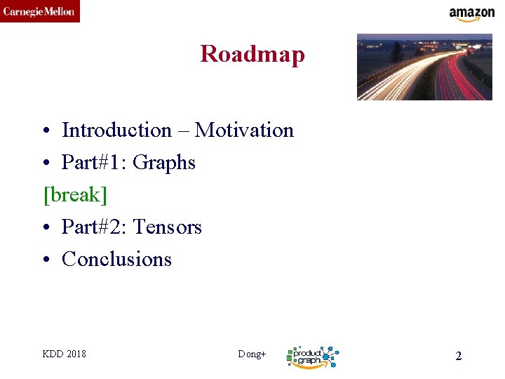 CMU SCS Roadmap • Introduction – Motivation • Part#1: Graphs [break] • Part#2: Tensors