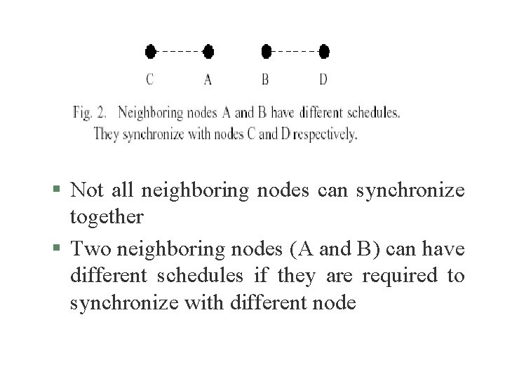 § Not all neighboring nodes can synchronize together § Two neighboring nodes (A and