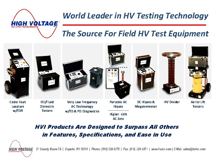 World Leader in HV Testing Technology The Source For Field HV Test Equipment Cable