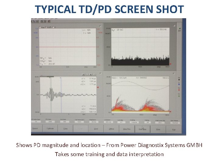 TYPICAL TD/PD SCREEN SHOT Shows PD magnitude and location – From Power Diagnostix Systems