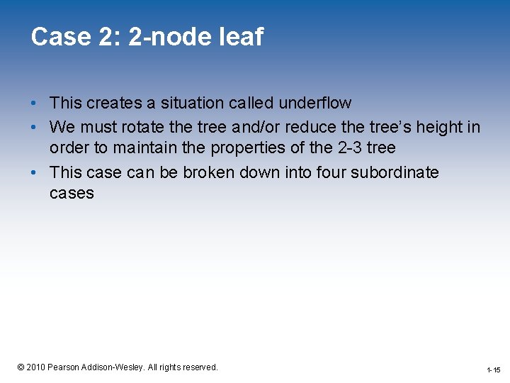 Case 2: 2 -node leaf • This creates a situation called underflow • We