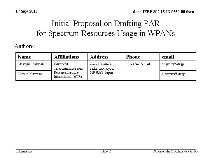 17 Sept 2013 doc. : IEEE 802. 15 -13 -0550 -00 -0 sru Initial