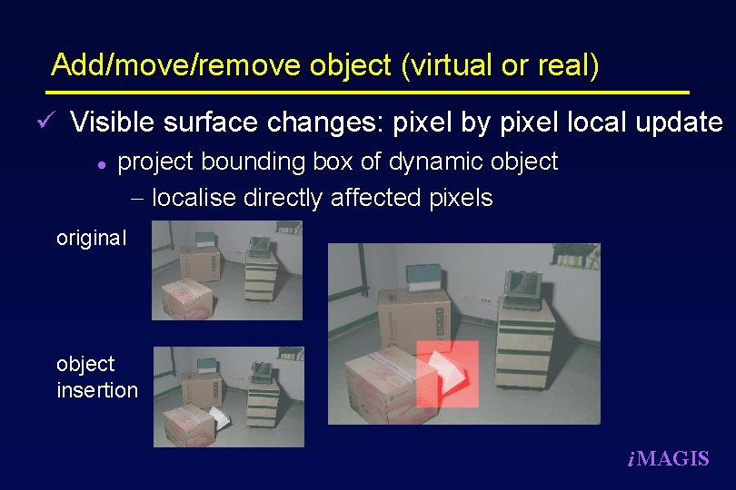 Add/move/remove object (virtual or real) ü Visible surface changes: pixel by pixel local update