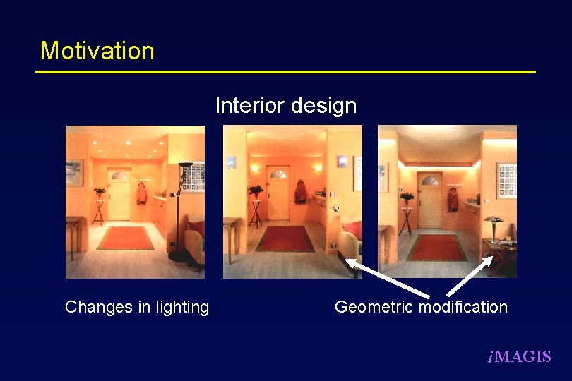 Motivation Interior design Changes in lighting Geometric modification i MAGIS 