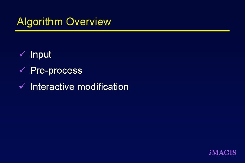 Algorithm Overview ü Input ü Pre-process ü Interactive modification i MAGIS 