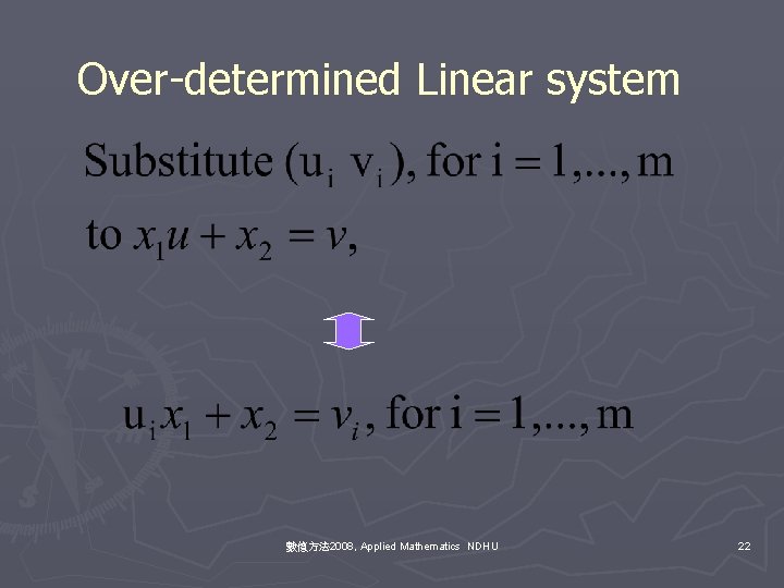 Over-determined Linear system 數值方法 2008, Applied Mathematics NDHU 22 