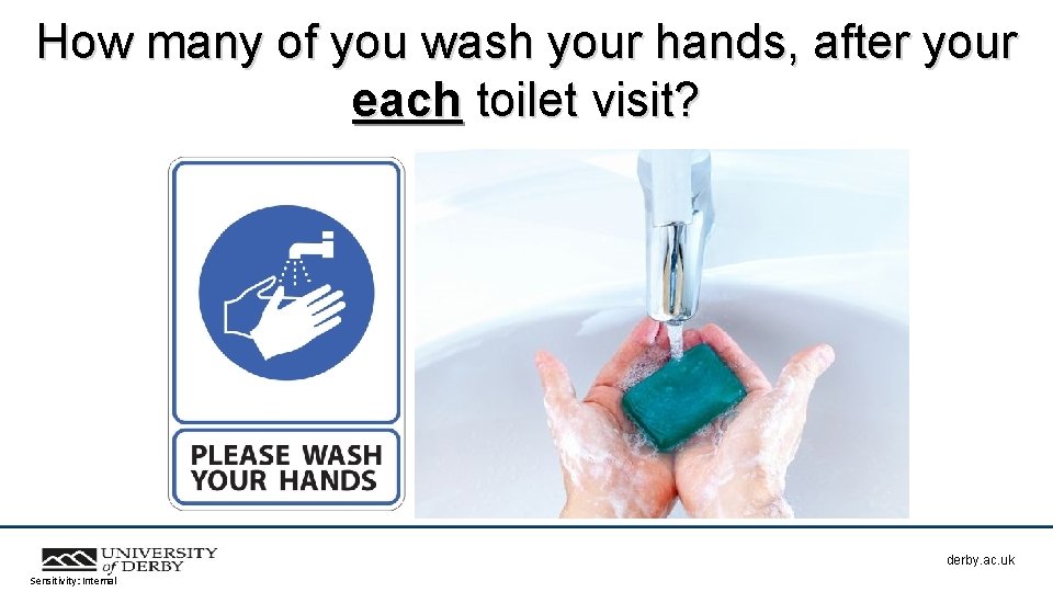 How many of you wash your hands, after your each toilet visit? derby. ac.