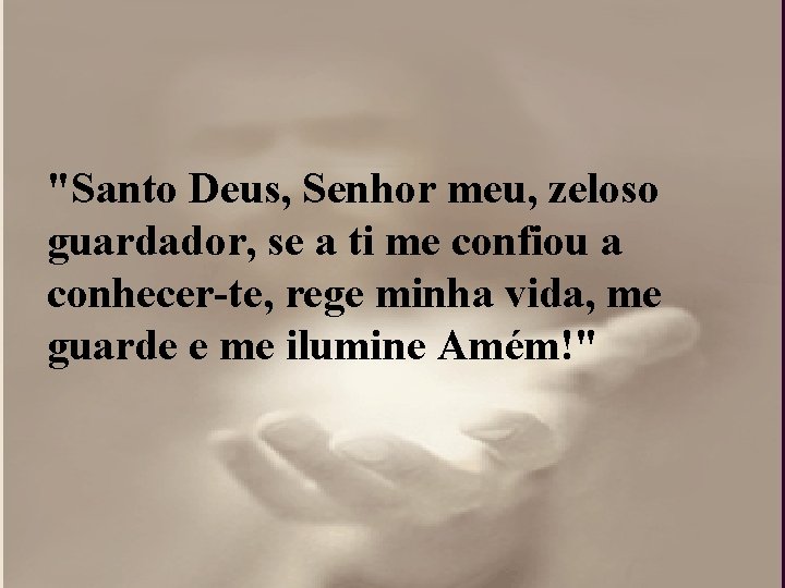 "Santo Deus, Senhor meu, zeloso guardador, se a ti me confiou a conhecer-te, rege