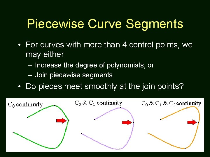 Piecewise Curve Segments • For curves with more than 4 control points, we may