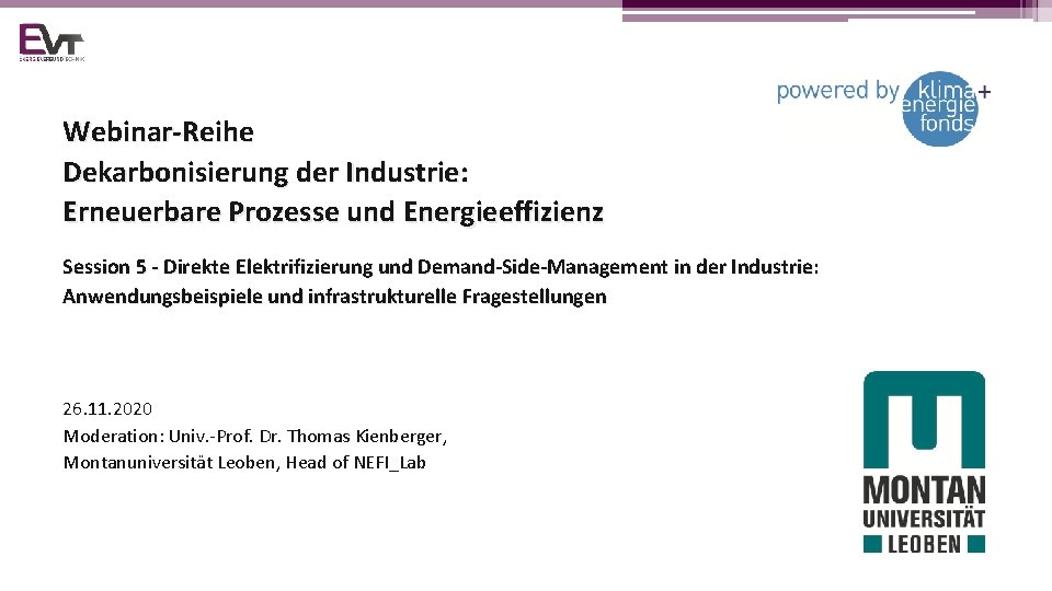 Webinar-Reihe Dekarbonisierung der Industrie: Erneuerbare Prozesse und Energieeffizienz Session 5 - Direkte Elektrifizierung und