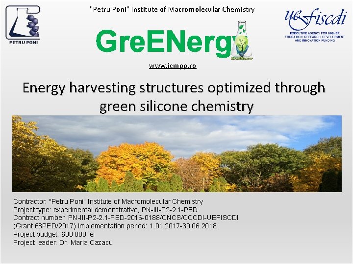 "Petru Poni" Institute of Macromolecular Chemistry Gre. ENergy www. icmpp. ro Energy harvesting structures