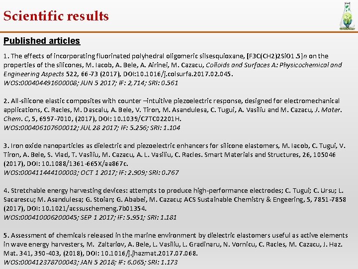 Scientific results Published articles 1. The effects of incorporating fluorinated polyhedral oligomeric silsesquioxane, [F